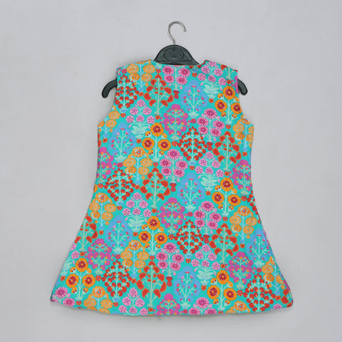 Pre-Order: Blue Floral Printed Mirror Work And Embroidered Top With Floral Printed Sharara Set