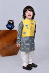 Pre-Order: Grey Balloon Printed Kurta with Embroidered Jacket Churidar Set