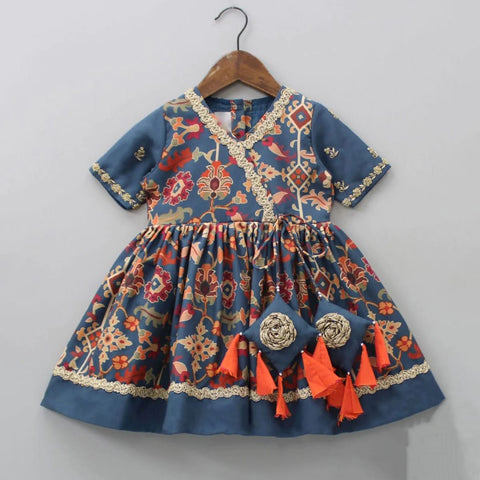 Pre-Order: Sapphire Blue Ikkat Print Hand Embroidery Gown