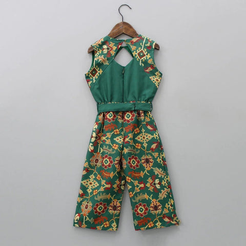 Pre-Order: Bottle Green Ikkat Print Jump Suit