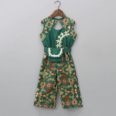 Pre-Order: Bottle Green Ikkat Print Jump Suit