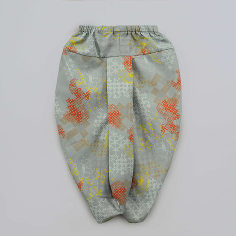 Pre-Order: Orange Hand Embroidery Kurta With Grey Geometrical Printed Dhoti Set