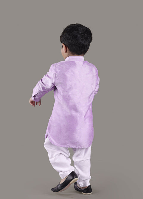 Pre-Order: Lavender Kurta With Flower Embroidery Jacket And Bottom Set