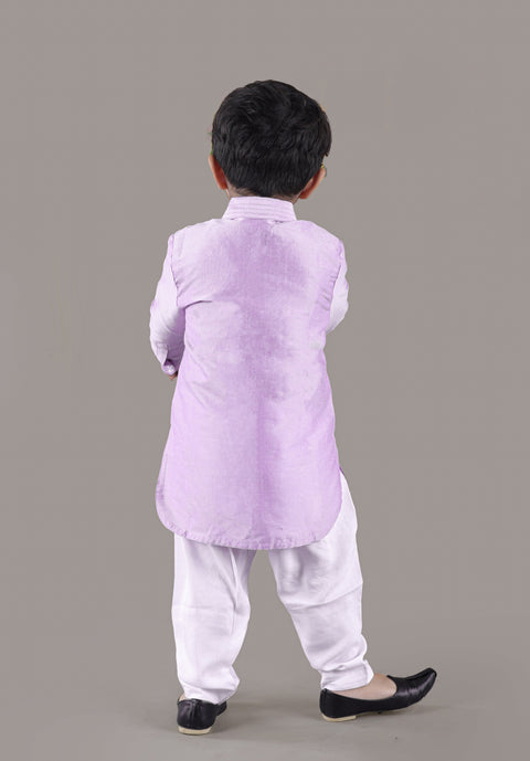 Pre-Order: Lavender Kurta With Flower Embroidery Jacket And Bottom Set