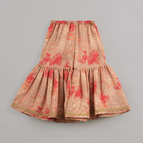 Pre-Order: Beige Geometrical Printed Hand Embroidery Top With Geometrical Printed Sharara Set