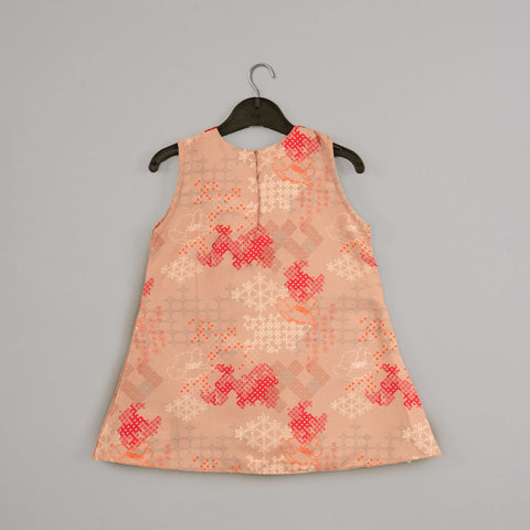 Pre-Order: Beige Geometrical Printed Hand Embroidery Top With Geometrical Printed Sharara Set