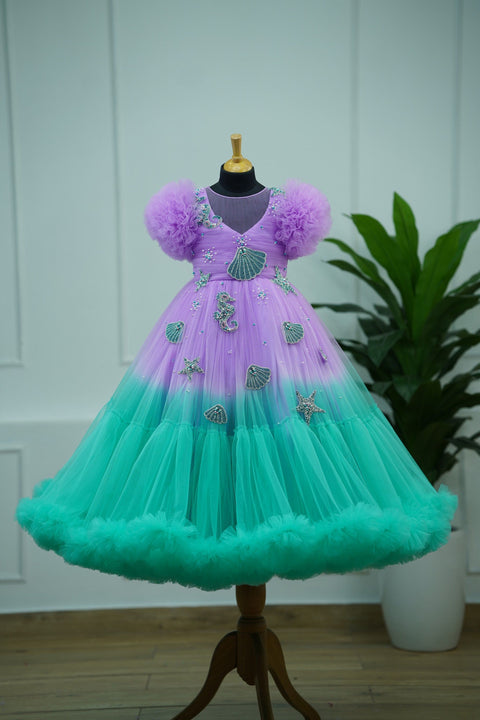 Pre-Order: Mermaid theme gown made in lavender and aquamarine green combo