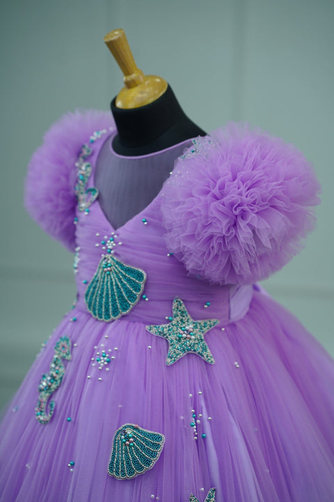 Pre-Order: Mermaid theme gown made in lavender and aquamarine green combo