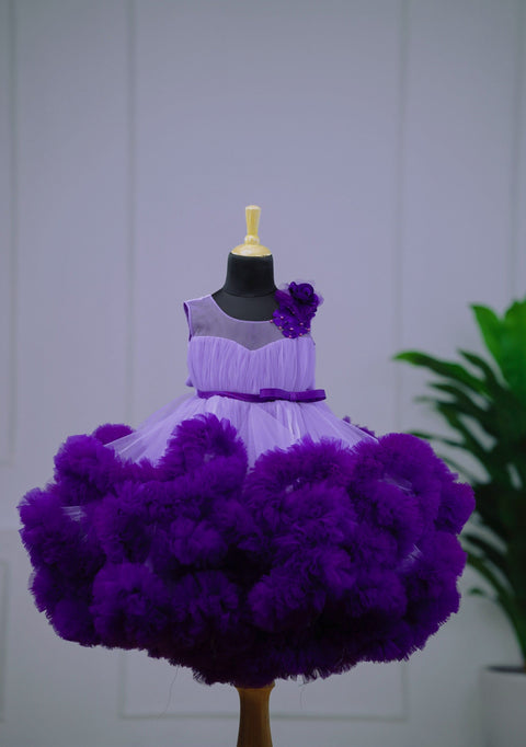 Pre-Order: Lavender and Purple Frilled Party Wear Gown with Flower Detailing