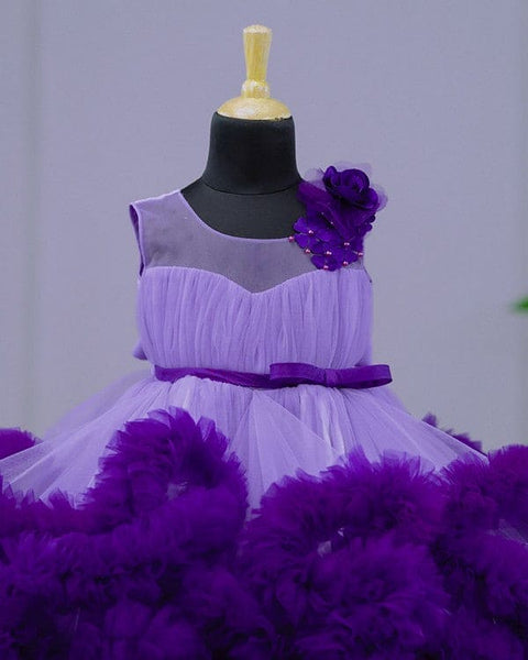 Pre-Order: Lavender and Purple Frilled Party Wear Gown with Flower Detailing
