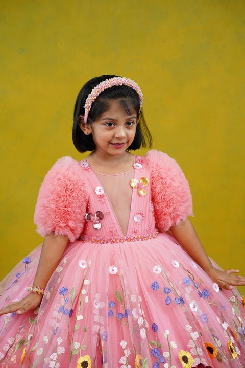 Pre-Order: Dry rose embroidery garden theme ball gown