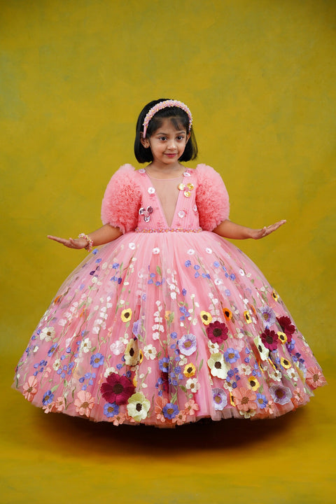 Pre-Order: Dry rose embroidery garden theme ball gown