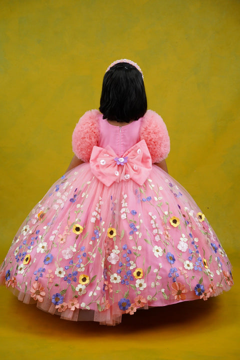 Pre-Order: Dry rose embroidery garden theme ball gown