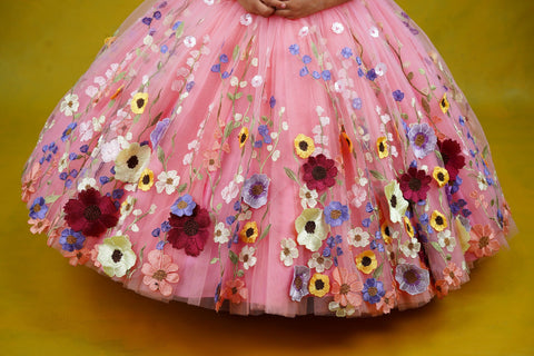 Pre-Order: Dry rose embroidery garden theme ball gown