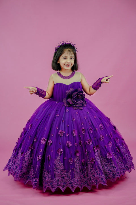 Pre-Order: Purple ball gown with lace and bead embellishments