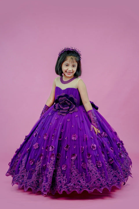 Pre-Order: Purple ball gown with lace and bead embellishments
