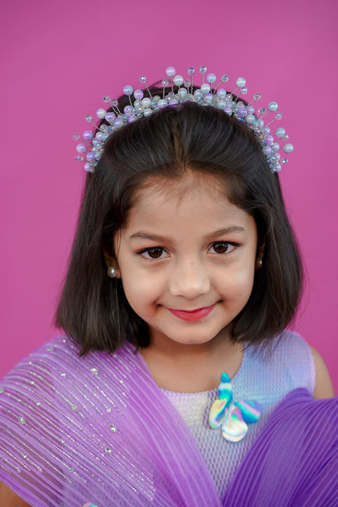 Pre-Order: Lavender rainbow shimmer panel gown with fabric manipulated twirled detailing