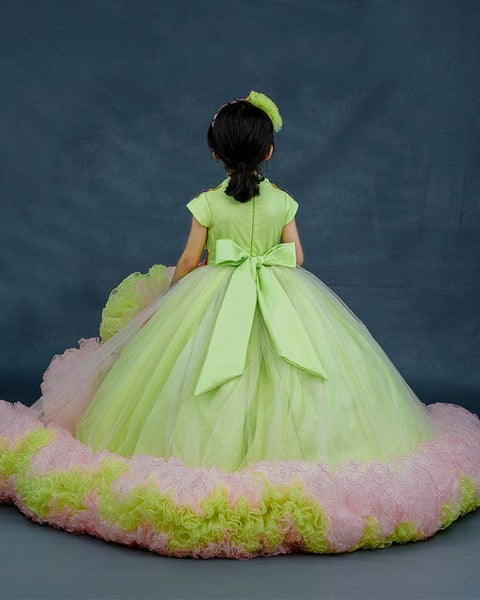 Pre-Order: Light neon green and powder pink combo  floral theme gown