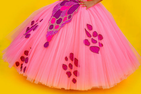 Pre-Order: Flamingo pink gown with handcrafted butterfly wings