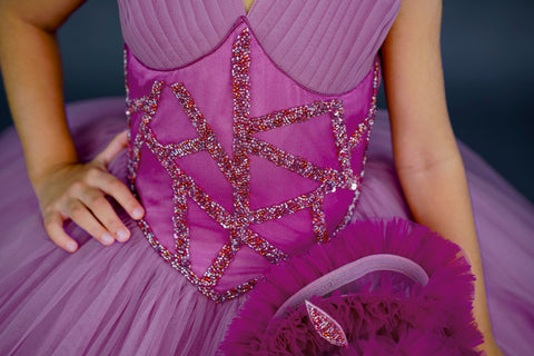 Pre-Order: Lilac with deep magenta combo couture gown with frill details