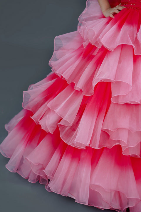 Pre-Order: Pink and coral pink ombre shaded layered gown