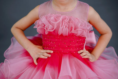 Pre-Order: Pink and coral pink ombre shaded layered gown