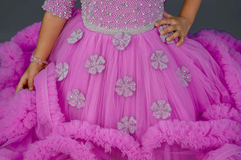 Pre-Order: Pink lavender twirled gown with crystal and bead detailing