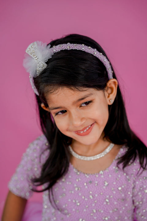 Pre-Order: Pink lavender twirled gown with crystal and bead detailing