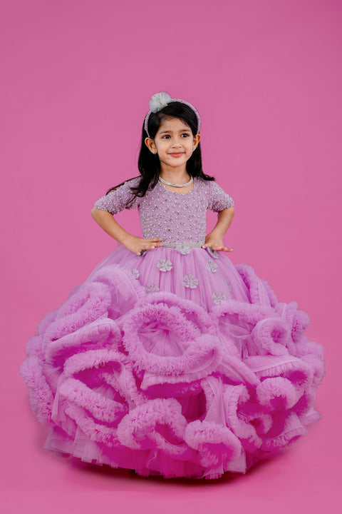 Pre-Order: Pink lavender twirled gown with crystal and bead detailing