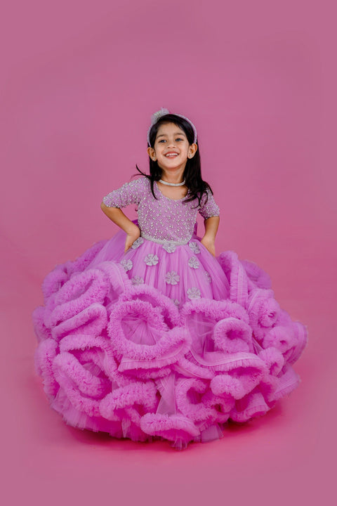 Pre-Order: Pink lavender twirled gown with crystal and bead detailing