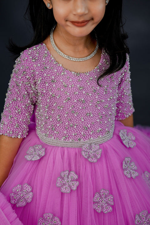 Pre-Order: Pink lavender twirled gown with crystal and bead detailing