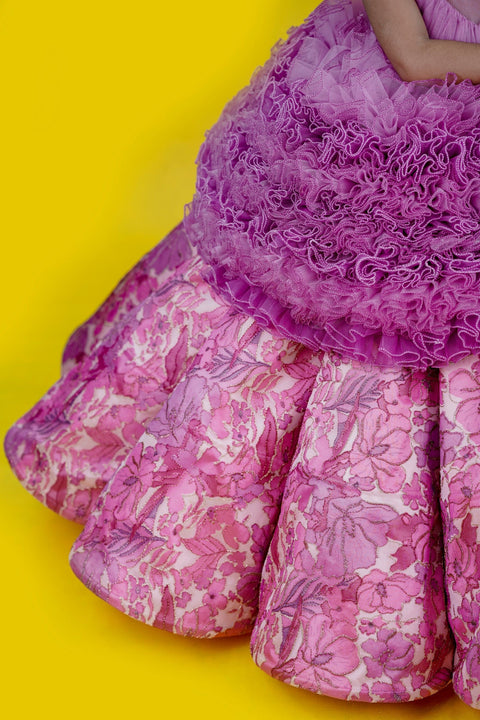 Pre-Order: Lilac and Onion pink printed panel gown