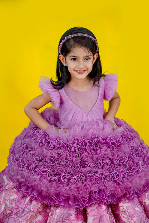 Pre-Order: Lilac and Onion pink printed panel gown