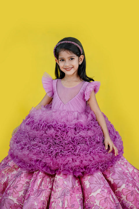 Pre-Order: Lilac and Onion pink printed panel gown
