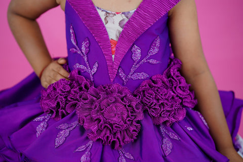 Pre-Order: Purple Designer Party Gown With Floral Printed Bottom