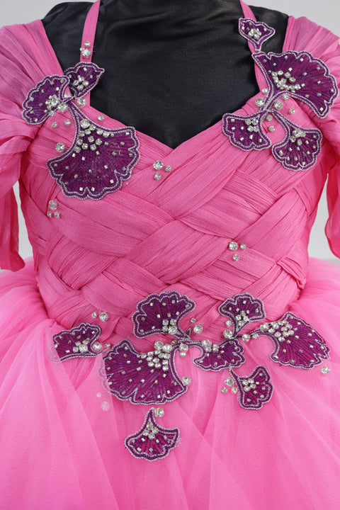 Pre-Order: Smokey Pink Weaves -Pink and Purple Ombre Shaded Party Wear Gown With Weave Pattern Yoke