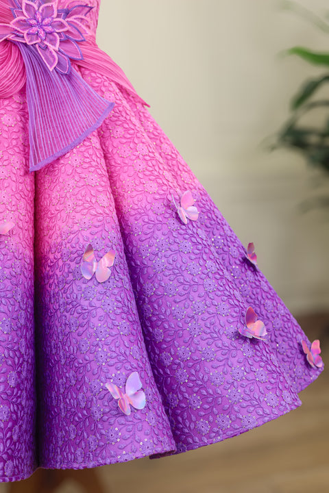 Pre-Order: Rose Pink and Lavender Double Shaded Panel Gown with Fabric Manipulated Twirled Detachable Belt