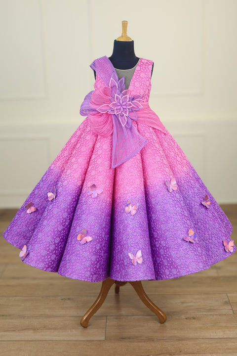 Pre-Order: Rose Pink and Lavender Double Shaded Panel Gown with Fabric Manipulated Twirled Detachable Belt