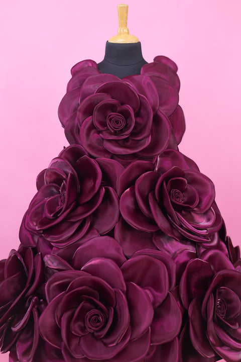 Pre-Order: Plum Purple Short Dress Highlighted with Hand Embellished Flower Petals.