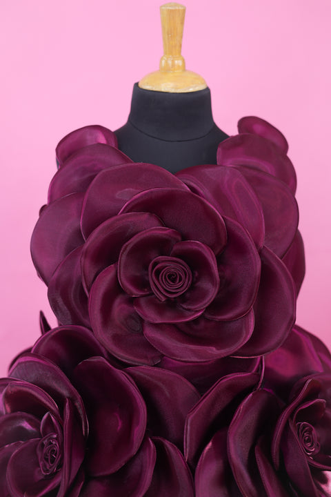 Pre-Order: Plum Purple Short Dress Highlighted with Hand Embellished Flower Petals.