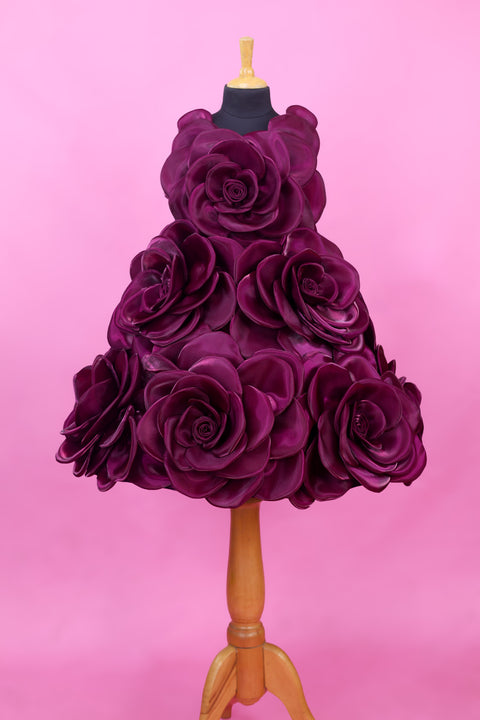 Pre-Order: Plum Purple Short Dress Highlighted with Hand Embellished Flower Petals.