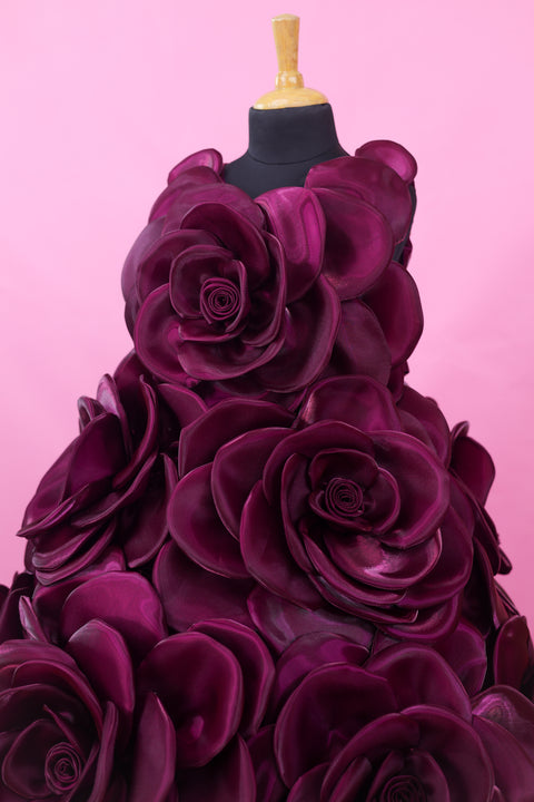 Pre-Order: Plum Purple Short Dress Highlighted with Hand Embellished Flower Petals.