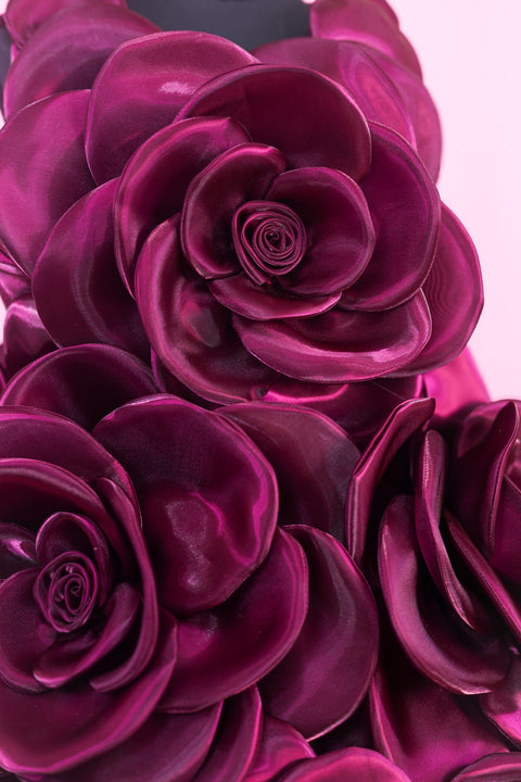 Pre-Order: Plum Purple Short Dress Highlighted with Hand Embellished Flower Petals.