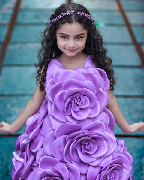 Pre-Order: Lavender Short Dress Highlighted with Hand Embellished Flower Petals.