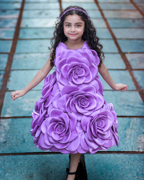 Pre-Order: Lavender Short Dress Highlighted with Hand Embellished Flower Petals.