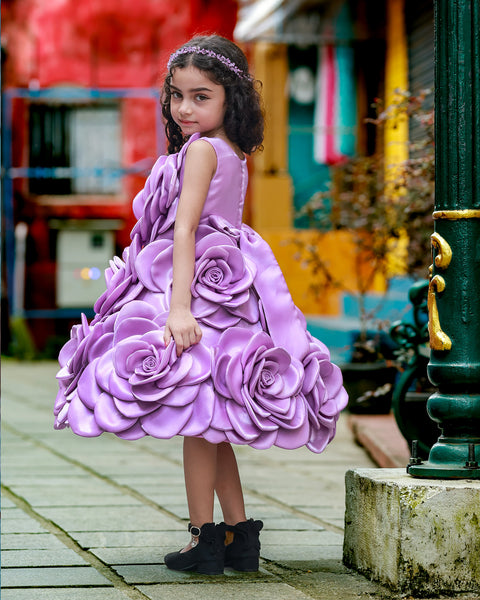 Pre-Order: Lavender Short Dress Highlighted with Hand Embellished Flower Petals.