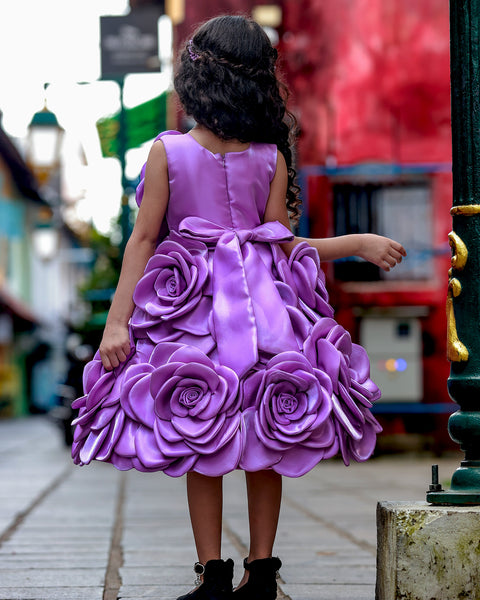 Pre-Order: Lavender Short Dress Highlighted with Hand Embellished Flower Petals.