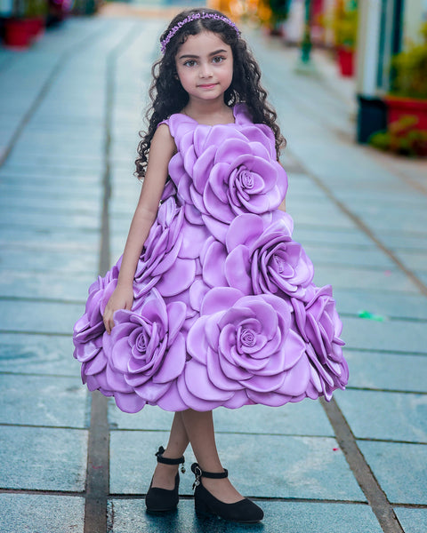 Pre-Order: Lavender Short Dress Highlighted with Hand Embellished Flower Petals.