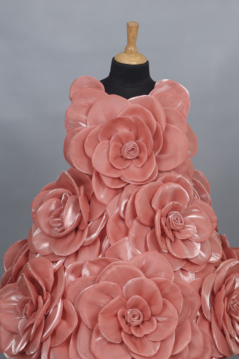 Pre-Order: Coral Orange Short Dress Highlighted with Hand Embellished Flower Petals.