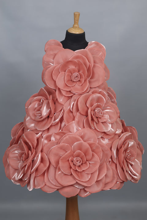 Pre-Order: Coral Orange Short Dress Highlighted with Hand Embellished Flower Petals.